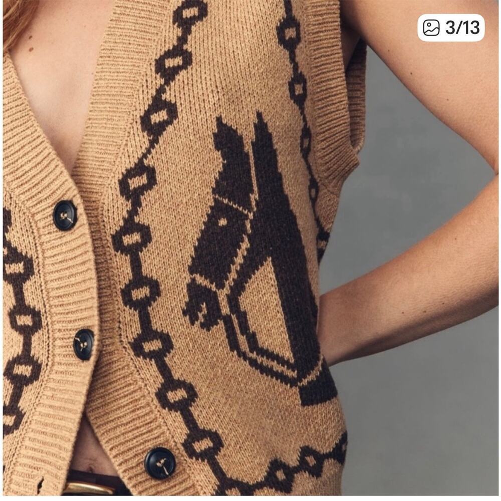 Anthropologie NWT Horse Jacquard Cardigan Vest XS Western Equestrian Boho Chic - Picture 3 of 14